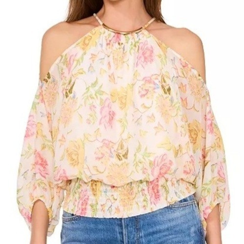 Sam & Jess Printed Off The Shoulder Halter Neck 3/4 Sleeve Blouse Womens S NWT